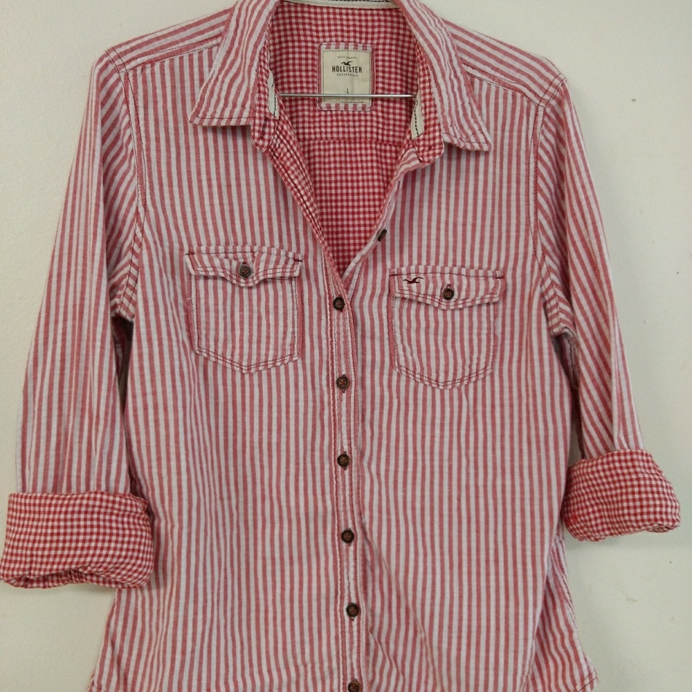 Pink and white stripe & gingham reinforced oxford